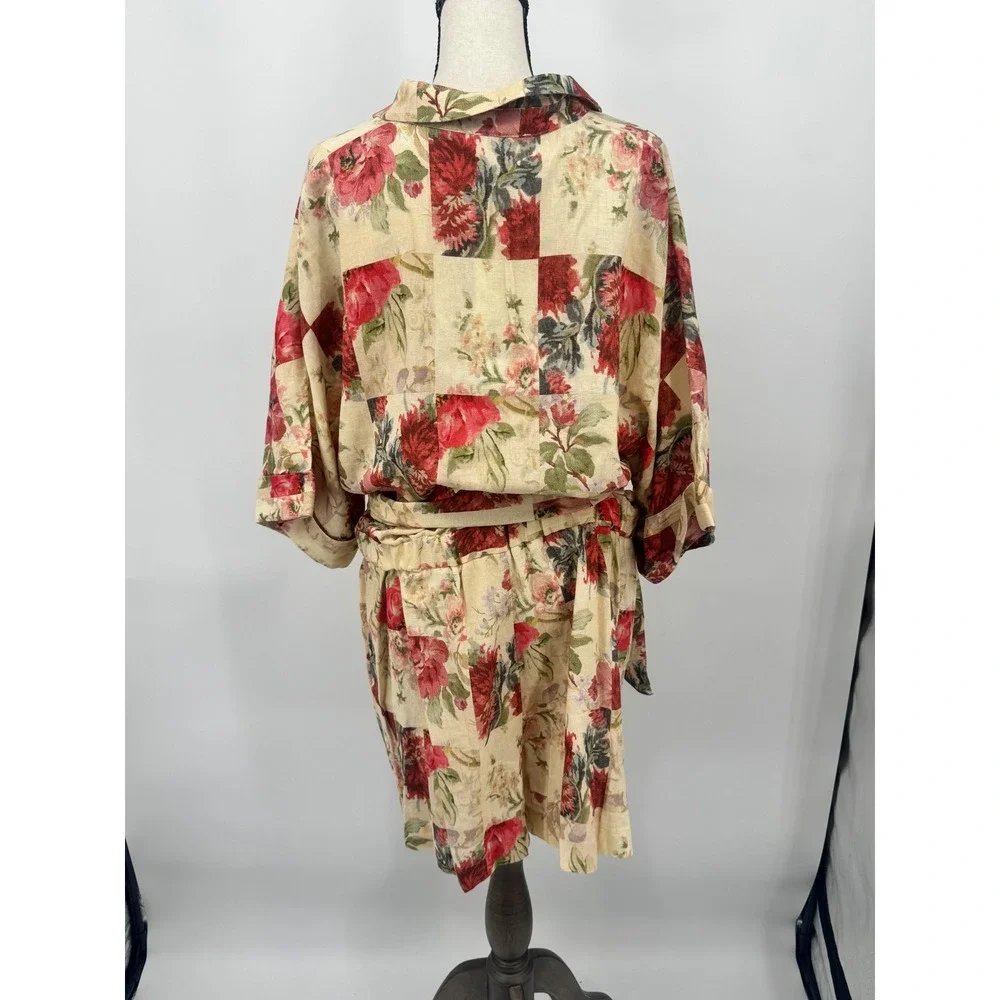 Sezane Short Ruby Romper Women Size 14 Maxi Fleurs Patchwork Floral Belted